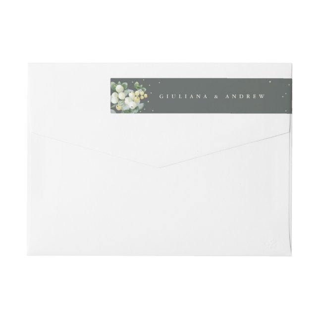 Gray Green Snowberry+Eucalyptus Wedding Classic Wrap Around Label (Back)