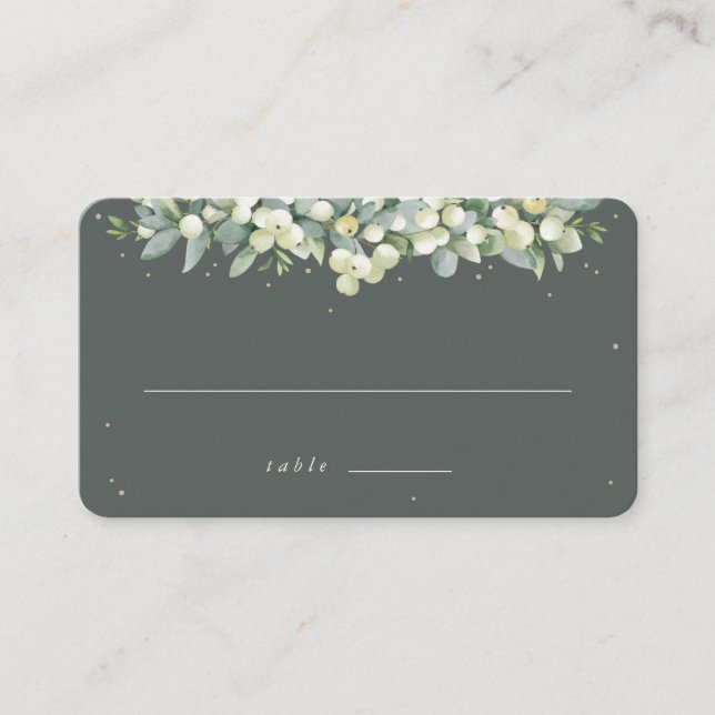 Gray Green Snowberry+Eucalyptus Wedding Flat Place Card (Front)