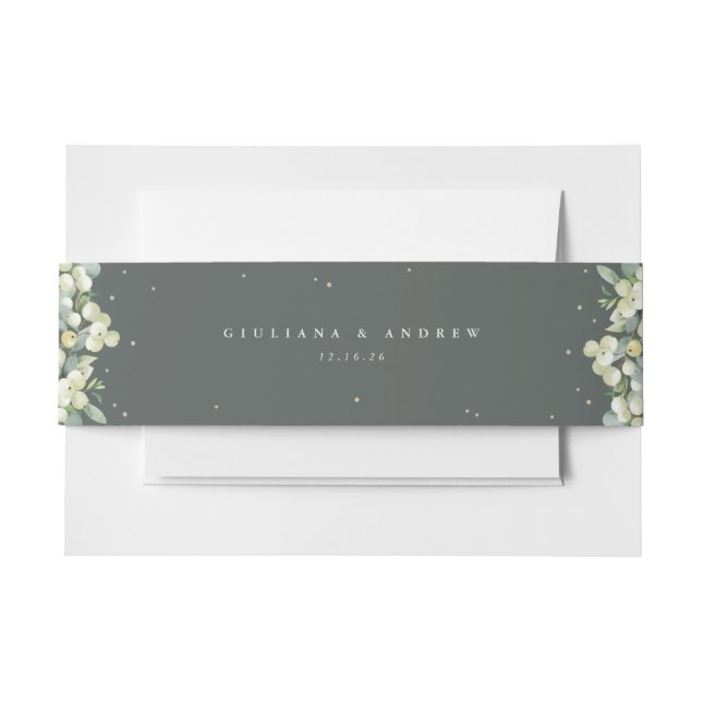 Gray Green Snowberry+Eucalyptus Wedding Landscape Invitation Belly Band (Front Example)