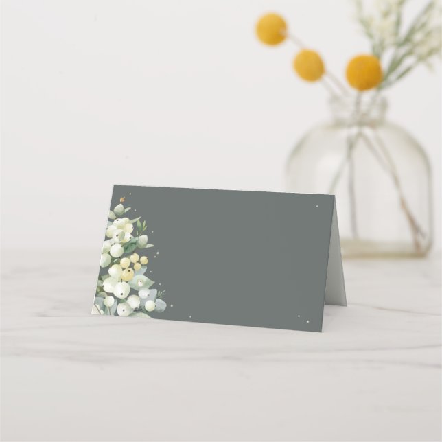 Gray Green Snowberry+Eucalyptus Wedding Place Card (Front)