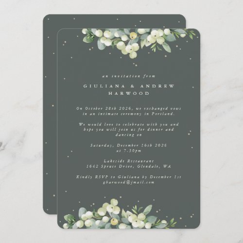 Gray Green SnowberryEucalyptus Wedding Reception Invitation