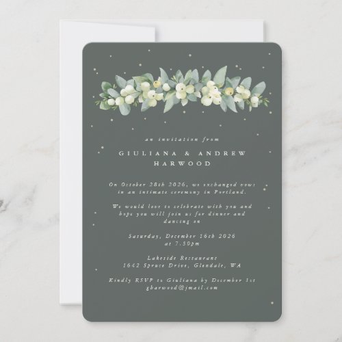 Gray Green SnowberryEucalyptus Wedding Reception Invitation