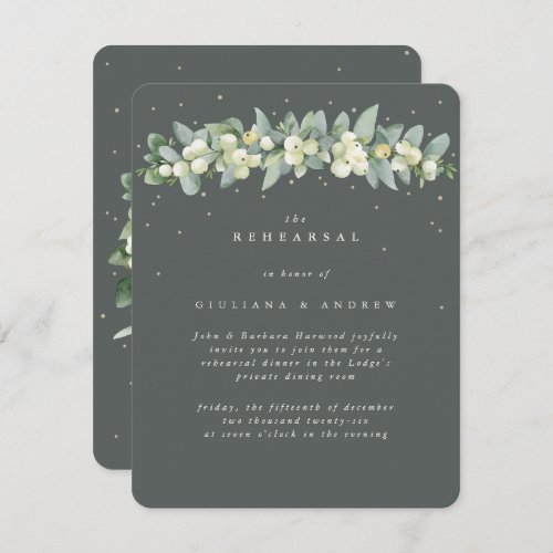 Gray Green SnowberryEucalyptus Wedding Rehearsal Enclosure Card