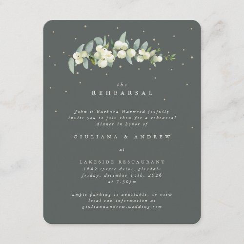 Gray Green SnowberryEucalyptus Wedding Rehearsal Enclosure Card