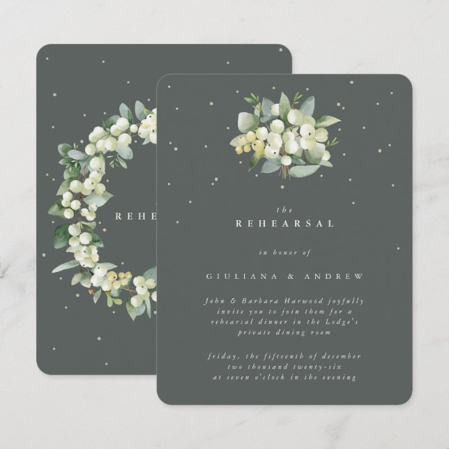 Gray Green Snowberry+Eucalyptus Wedding Rehearsal Enclosure Card (Front/Back)