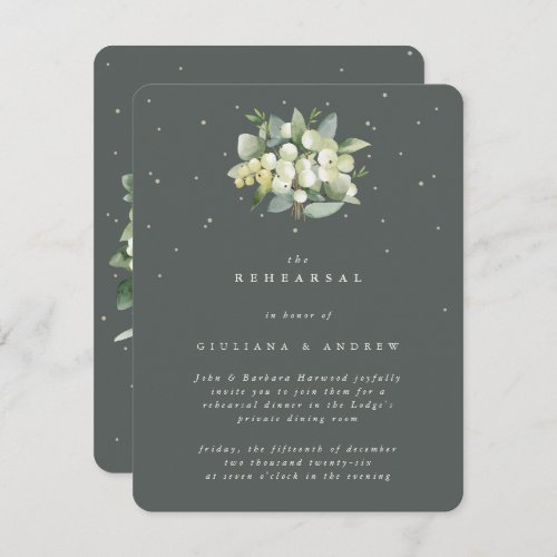 Gray Green SnowberryEucalyptus Wedding Rehearsal Enclosure Card