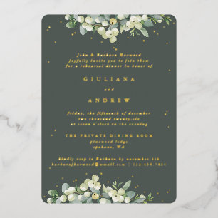 Gray Green Snowberry+Eucalyptus Wedding Rehearsal Foil Invitation