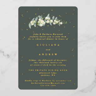 Gray Green Snowberry+Eucalyptus Wedding Rehearsal Foil Invitation