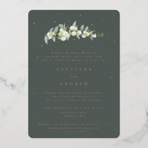 Gray Green SnowberryEucalyptus Wedding Rehearsal Foil Invitation