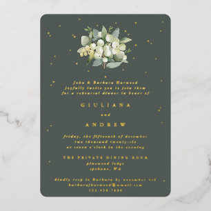 Gray Green Snowberry+Eucalyptus Wedding Rehearsal Foil Invitation