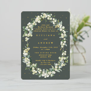 Gray Green Snowberry+Eucalyptus Wedding Rehearsal Foil Invitation
