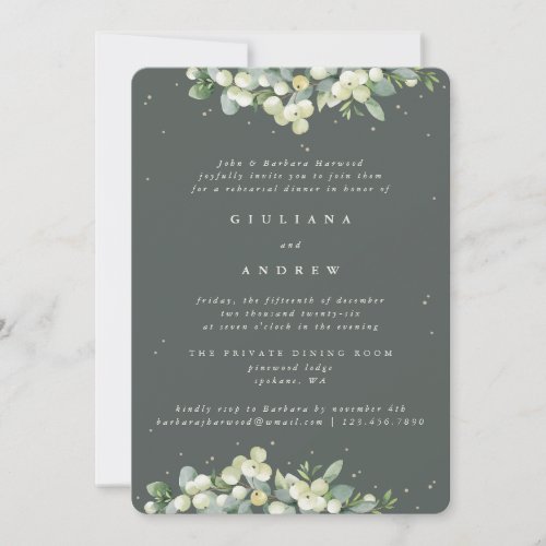 Gray Green SnowberryEucalyptus Wedding Rehearsal Invitation