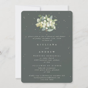 Gray Green Snowberry+Eucalyptus Wedding Rehearsal Invitation