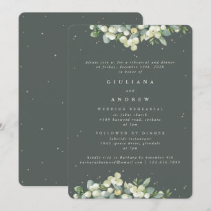 Gray Green Snowberry+Eucalyptus Wedding Rehearsal Invitation
