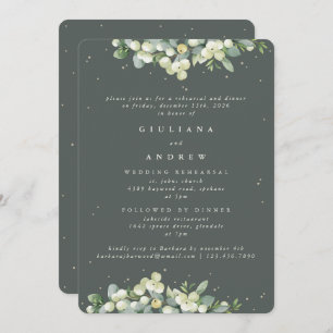 Gray Green Snowberry+Eucalyptus Wedding Rehearsal Invitation