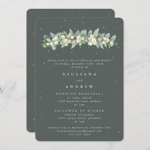 Gray Green Snowberry+Eucalyptus Wedding Rehearsal Invitation