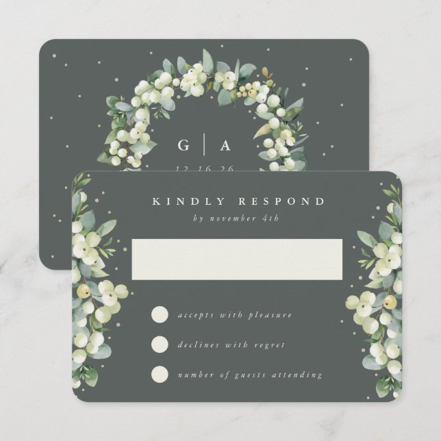 Gray Green Snowberry+Eucalyptus Wedding RSVP Card (Front/Back)