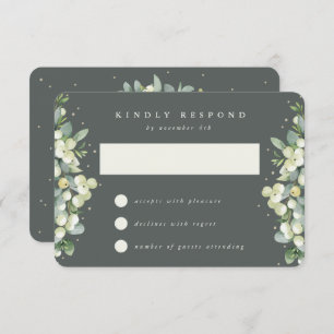 Gray Green Snowberry+Eucalyptus Wedding RSVP Card