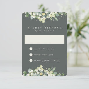 Gray Green  Snowberry+Eucalyptus Wedding RSVP Card