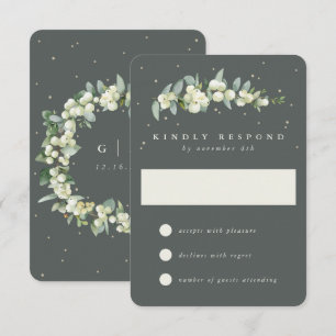 Gray Green Snowberry+Eucalyptus Wedding RSVP Card