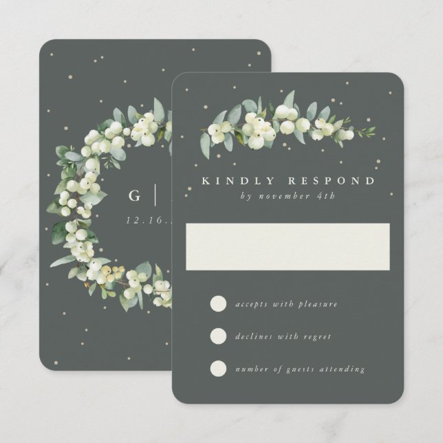 Gray Green Snowberry+Eucalyptus Wedding RSVP Card (Front/Back)