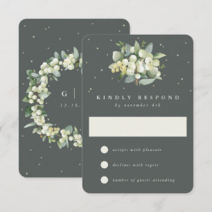 Gray Green Snowberry+Eucalyptus Wedding RSVP Card