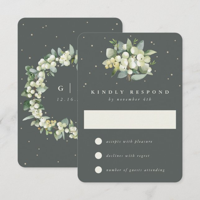 Gray Green Snowberry+Eucalyptus Wedding RSVP Card (Front/Back)
