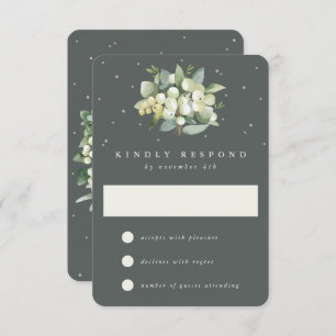 Gray Green Snowberry+Eucalyptus Wedding RSVP Card
