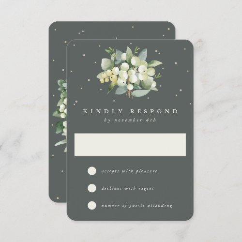 Gray Green SnowberryEucalyptus Wedding RSVP Card