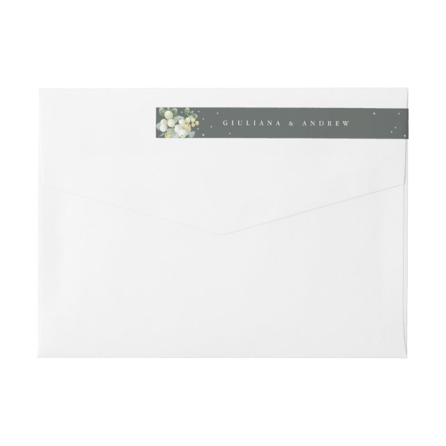 Gray Green Snowberry+Eucalyptus Wedding Skinny Wrap Around Label (Back)