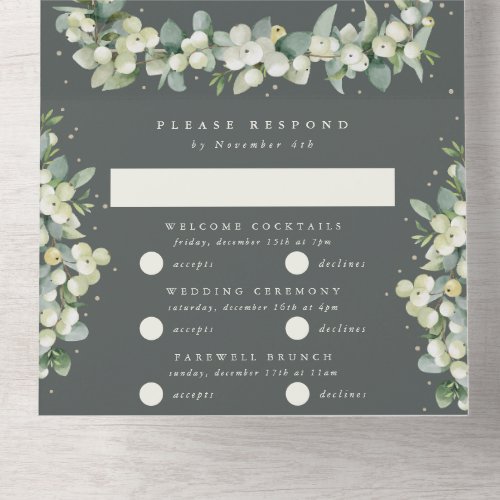 Gray Green SnowberryEucalyptus Winter Wedding All In One Invitation