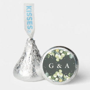Gray Green Snowberry+Eucalyptus Winter Wedding Hershey®'s Kisses®