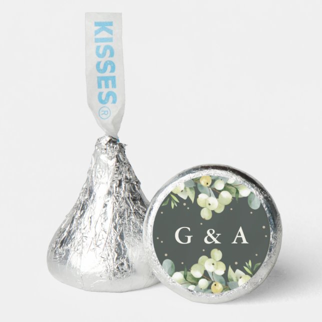 Gray Green Snowberry+Eucalyptus Winter Wedding Hershey®'s Kisses® (Front)
