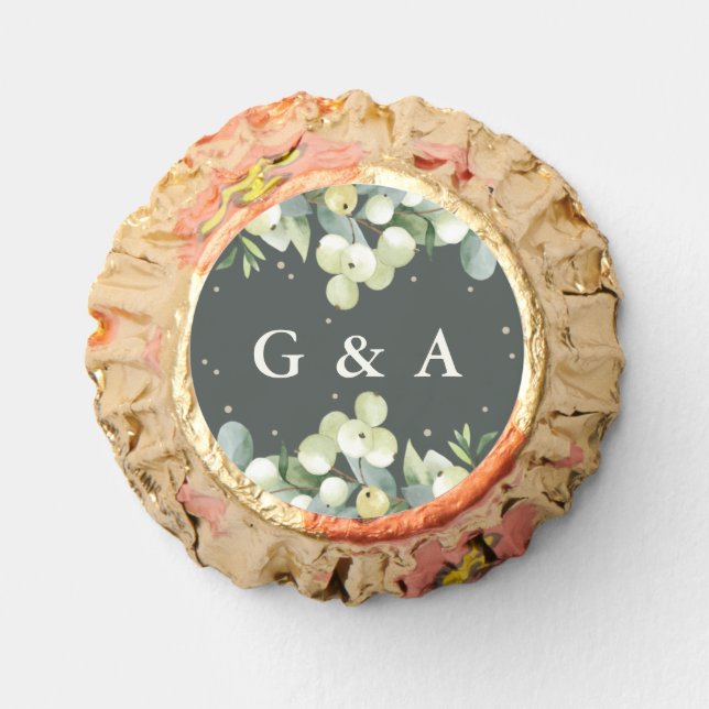 Gray Green Snowberry+Eucalyptus Winter Wedding Reese's Peanut Butter Cups (Front)