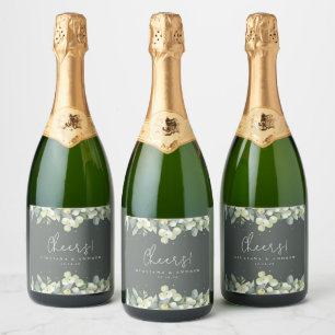Gray-Green Snowberry+Eucalyptus Winter Wedding Sparkling Wine Label