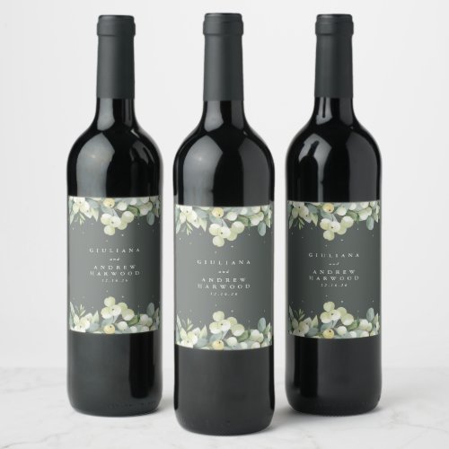 Gray_Green SnowberryEucalyptus Winter Wedding Wine Label