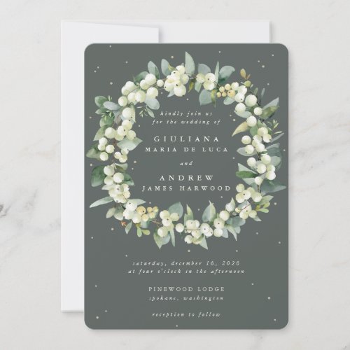 Gray Green SnowberryEucalyptus Wreath Wedding Invitation