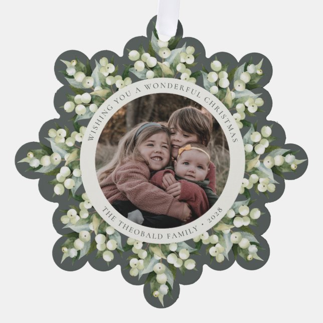 Gray-Green Snowberry+Greenery Christmas Paper Ornament Card (Front)