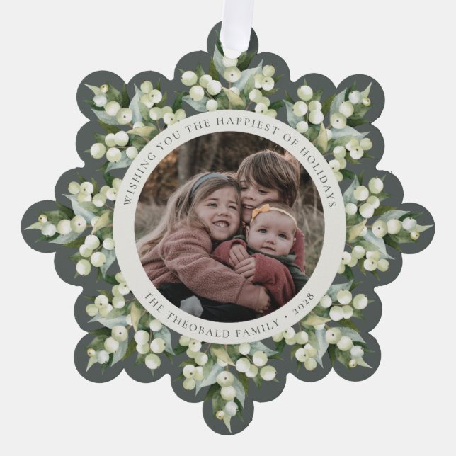 Gray-Green Snowberry+Greenery Holiday Paper Ornament Card (Front)