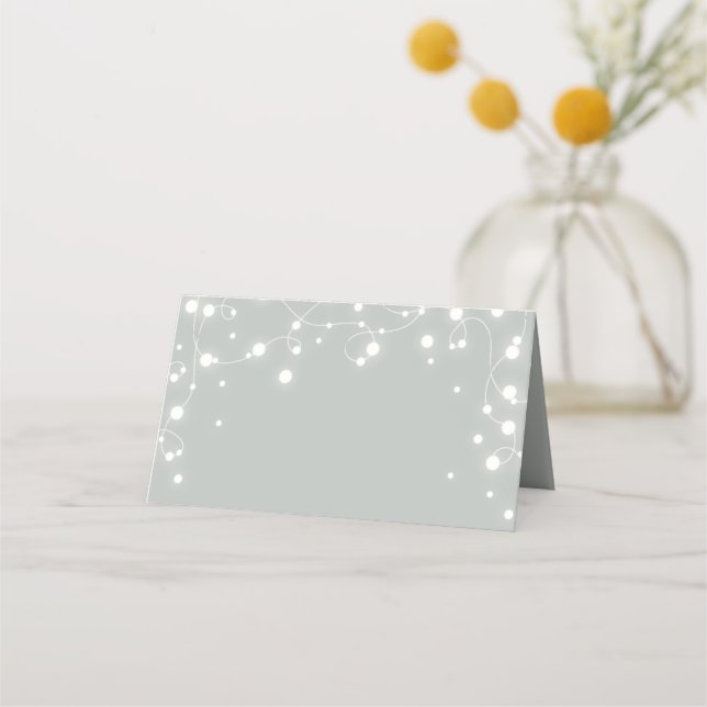 Gray-Green Sparkling Lights Christmas Folded Place Card (Front)