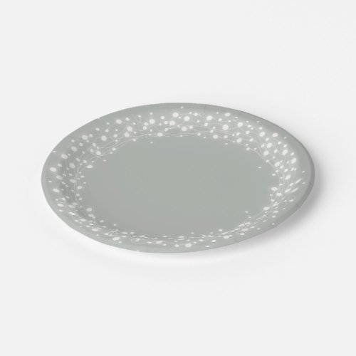 Gray_Green Sparkling Lights Christmas Paper Plates