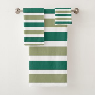 Gray Green Stripes Bath Towel Set