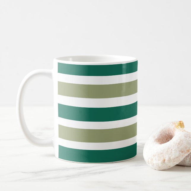 Gray Green Stripes Coffee Mug (With Donut)