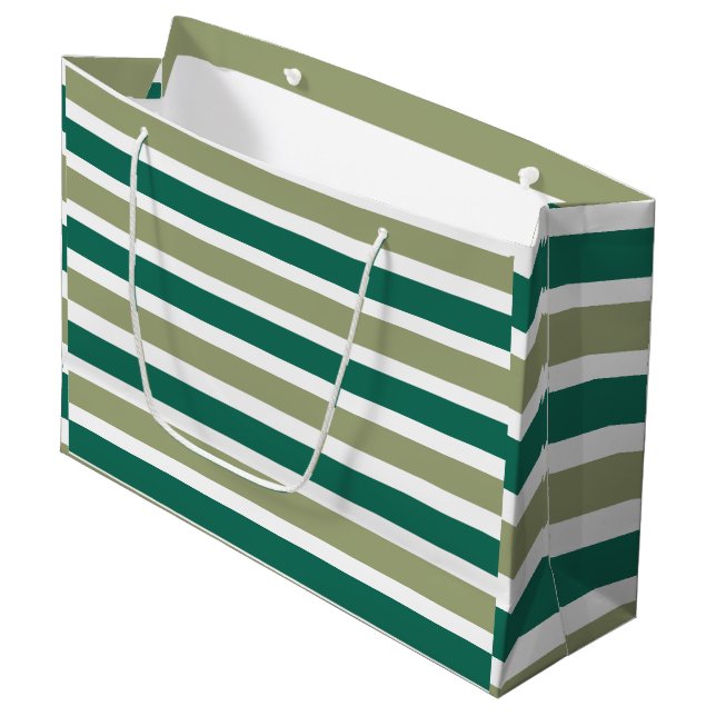 Gray Green Stripes Large Gift Bag (Front Angled)