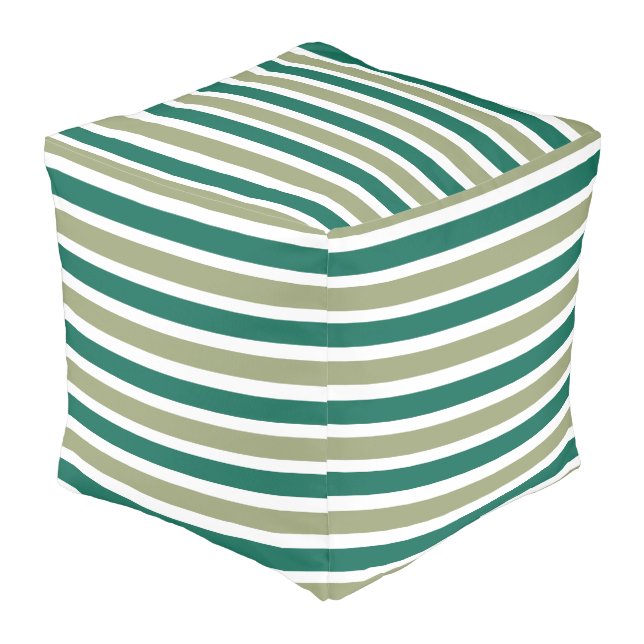 Gray Green Stripes Pouf (Angled Front)