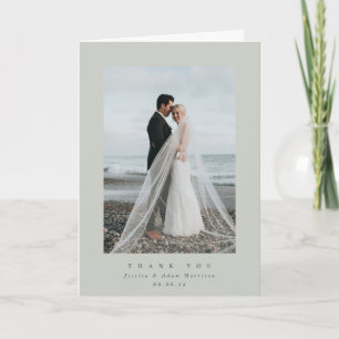 Gray-Green Ultra Minimal Single Photo Wedding Thank You Card