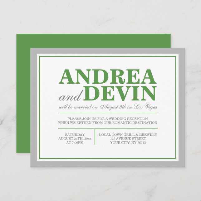 Gray & Green Wedding Reception ONLY Invitations (Front/Back)