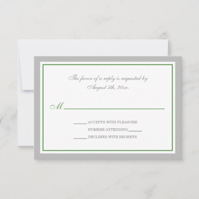 Gray & Green Wedding Reception RSVP Cards (Front)