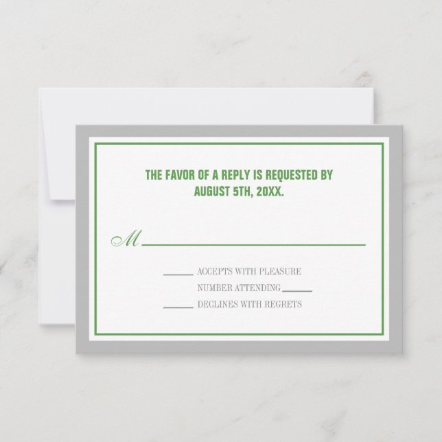 Gray & Green Wedding Reception RSVP Cards (Front)