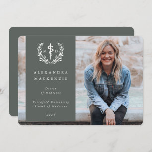 Gray-Green/White MD Asclepius Graduation Photo Announcement